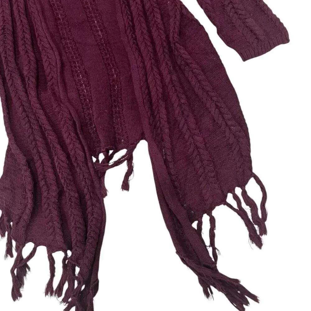 Est 1946 Burgundy Pierced Knit Fringe Cardigan Sweater S